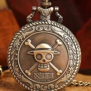 One Piece Anime Pocket Watch Skull Crossbones Solid Bronze Fully Functioning NEW